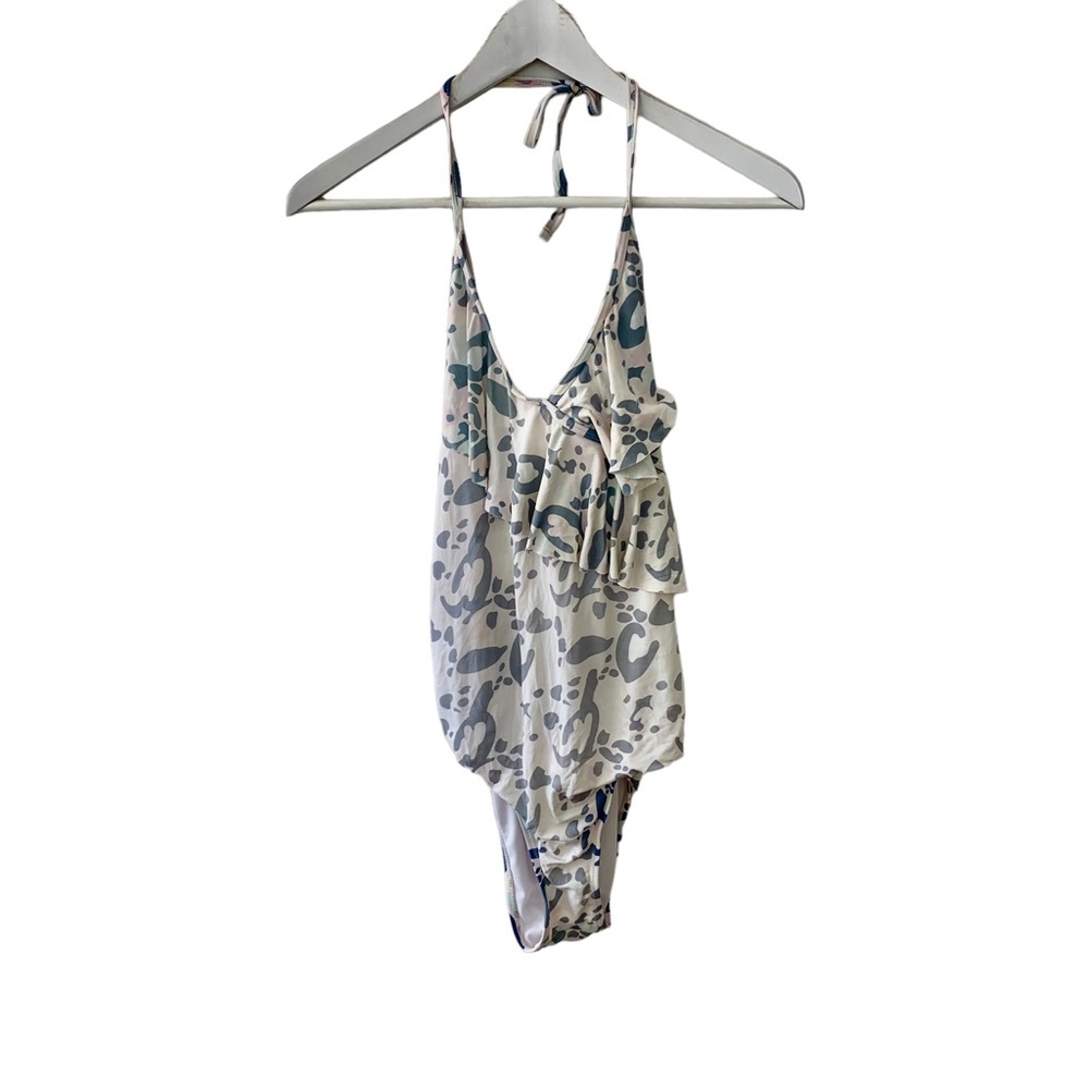 As Rose Rich One Piece Halter Ruffles Swimsuit Girl’s Size 16 Multi Colour Print